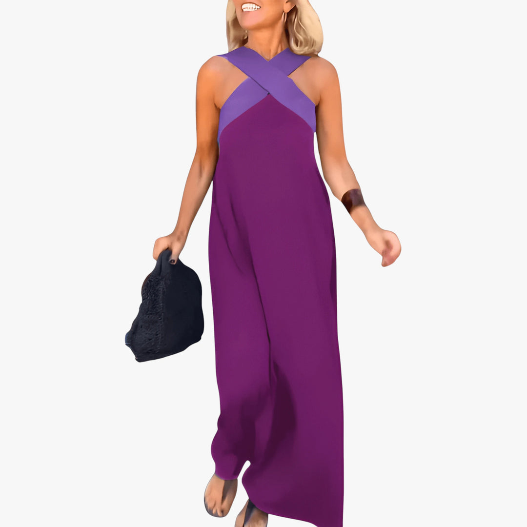 Women's Smock Sun Maxi Summer Dress with Cross Neckline