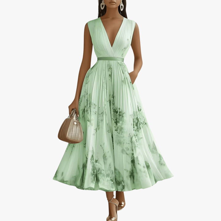 Women's Floral Elegant Maxi Summer Dress with Pleats