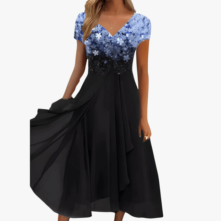 Women's Sparkly Elegant Midi Summer Dress with Short Sleeves