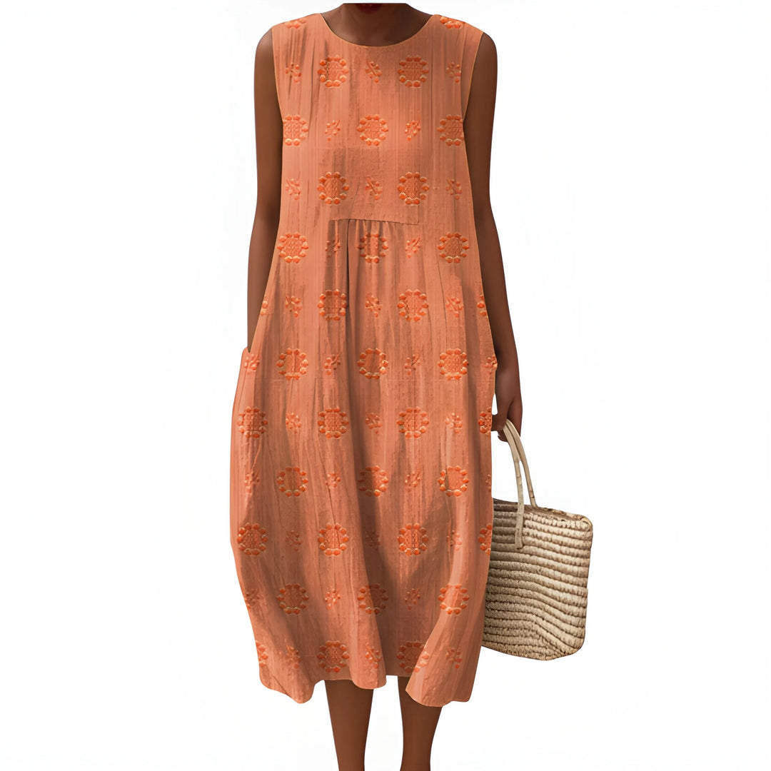 Women's Smock Elegant Midi Summer Dress with Embroidered Detail
