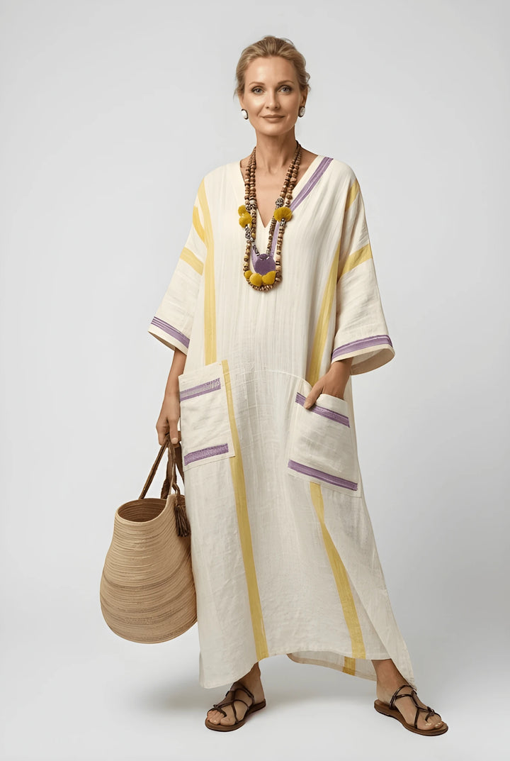 Women's Boho Sun Maxi Dress with Pockets and Pleated Detail