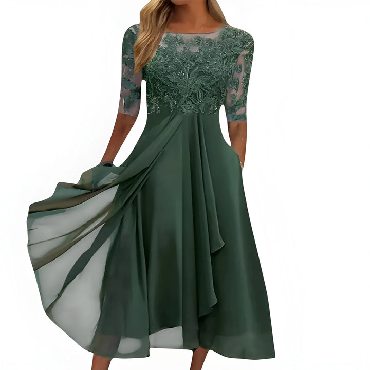 Women's Formal Elegant Midi Summer Dress with Embroidered Detail