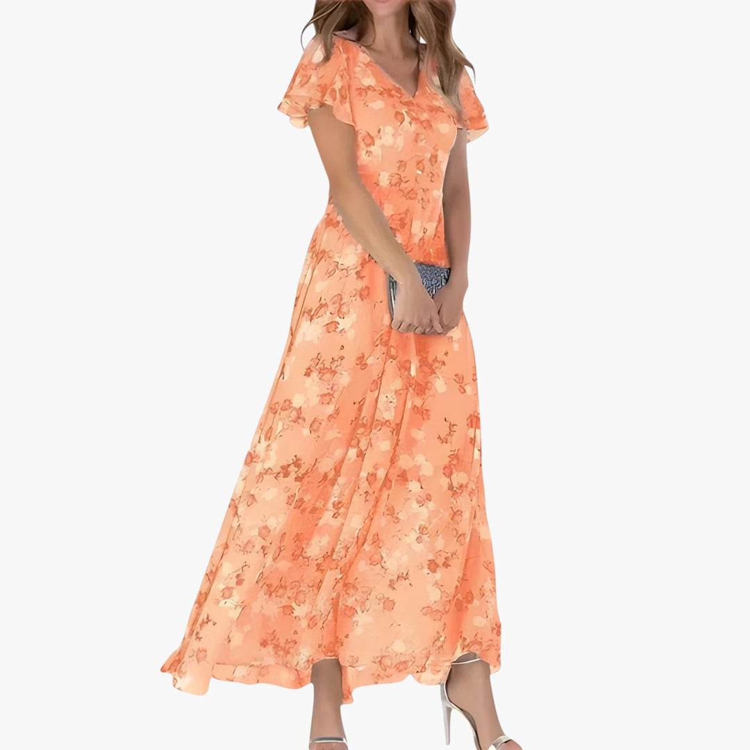 Women's Floral Boho Midi Summer Dress with Puff Sleeves