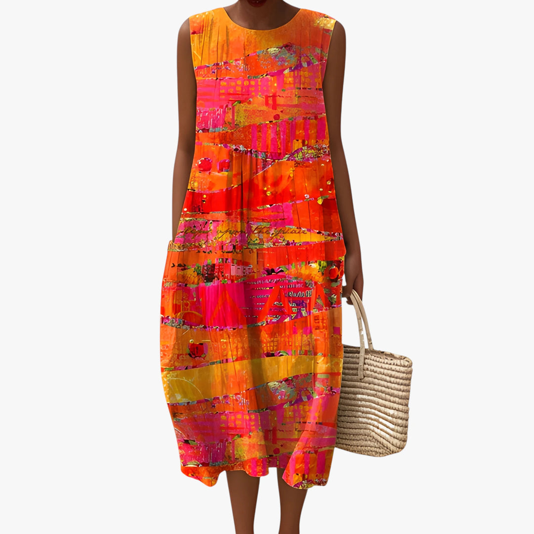 Women's Vintage Boho Midi Summer Dress with Pockets