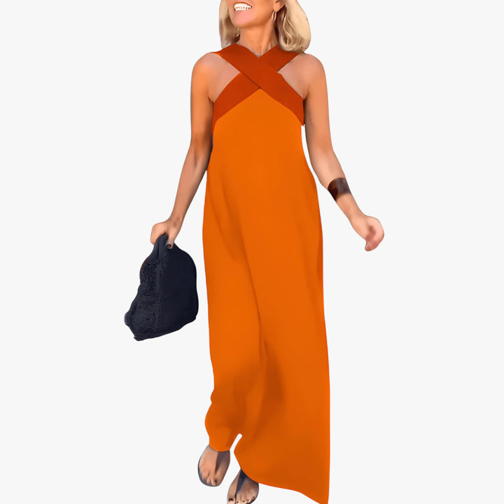 Women's Smock Sun Maxi Summer Dress with Cross Neckline