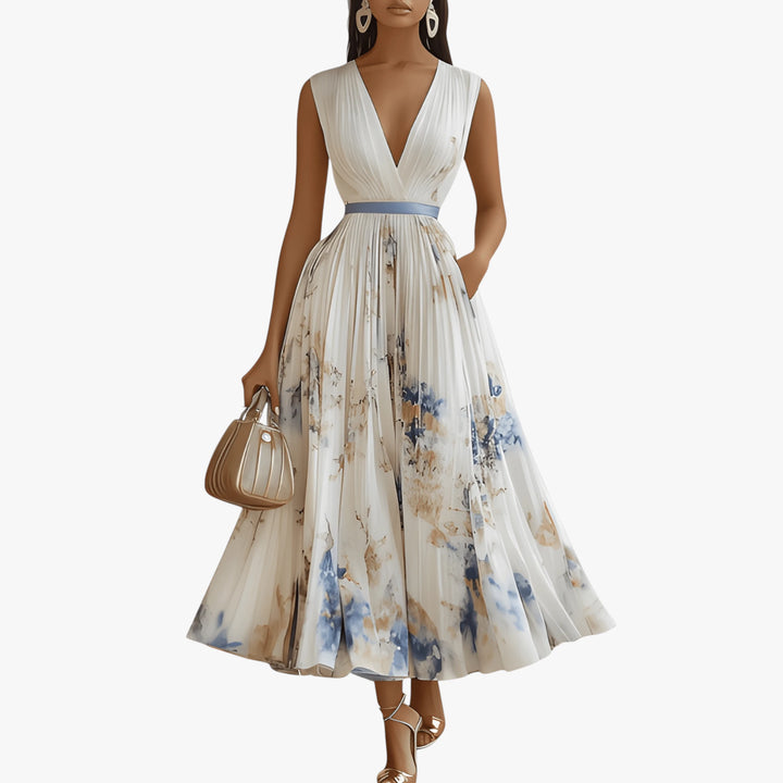 Women's Floral Elegant Maxi Summer Dress with Pleats