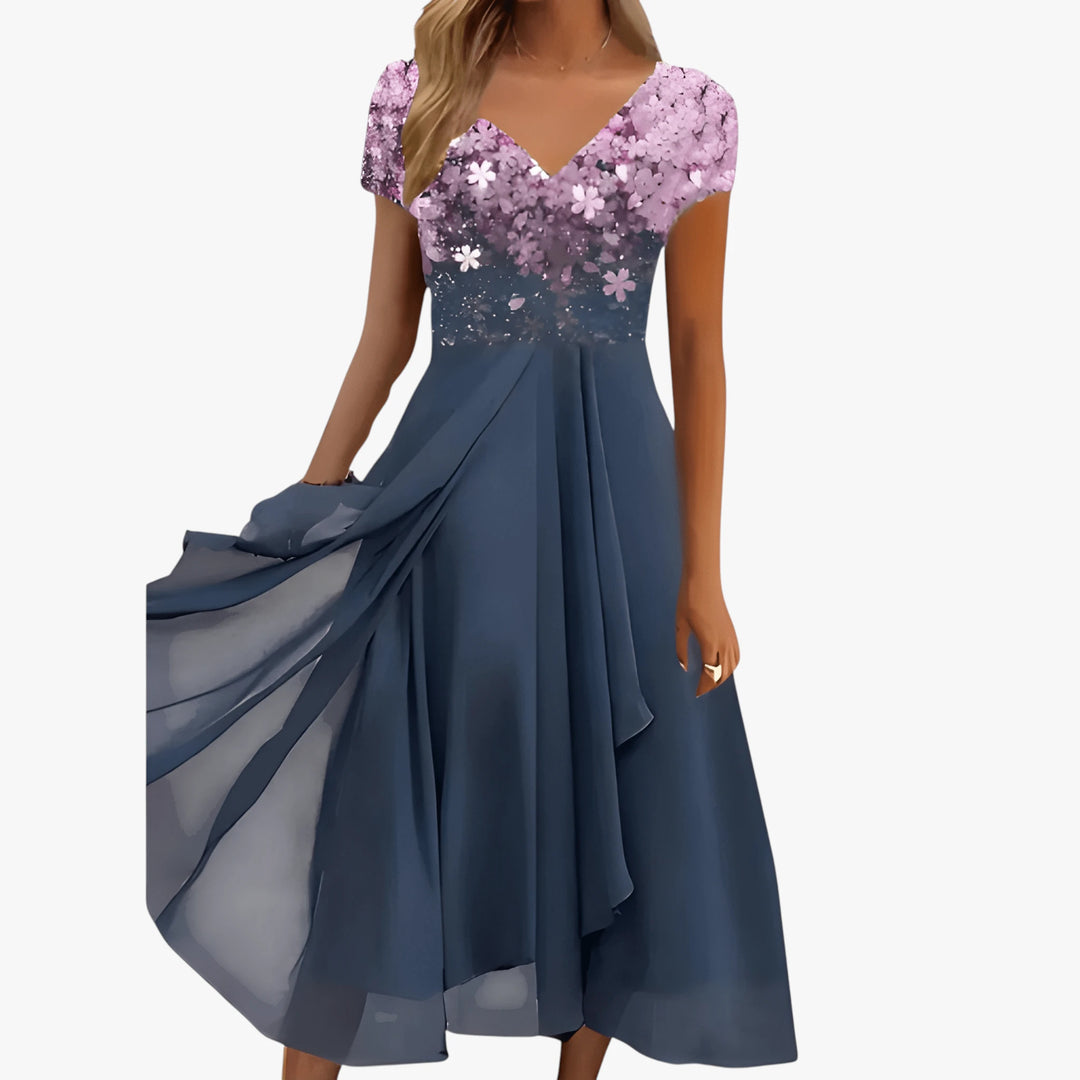 Women's Sparkly Elegant Midi Summer Dress with Short Sleeves