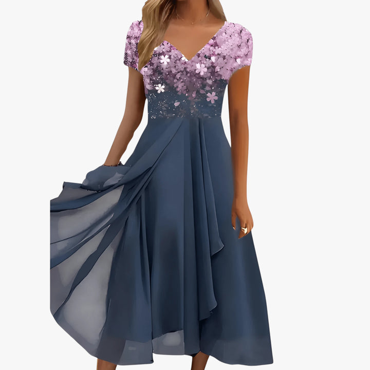 Women's Sparkly Elegant Midi Summer Dress with Short Sleeves