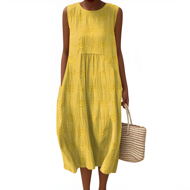Women's Smock Elegant Midi Summer Dress with Embroidered Detail