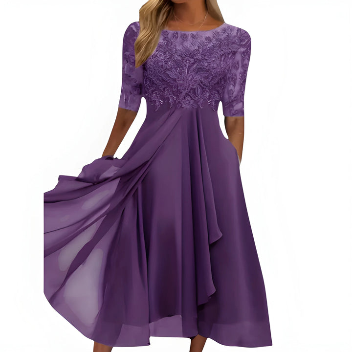 Women's Formal Elegant Midi Summer Dress with Embroidered Detail