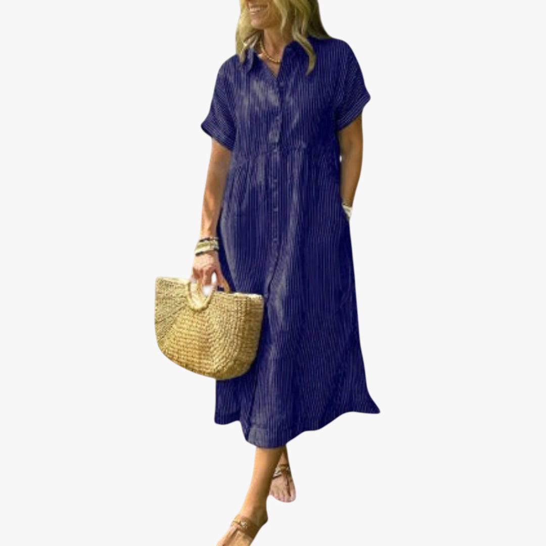 Women's Boho Shirt Midi Summer Dress with Striped Pattern