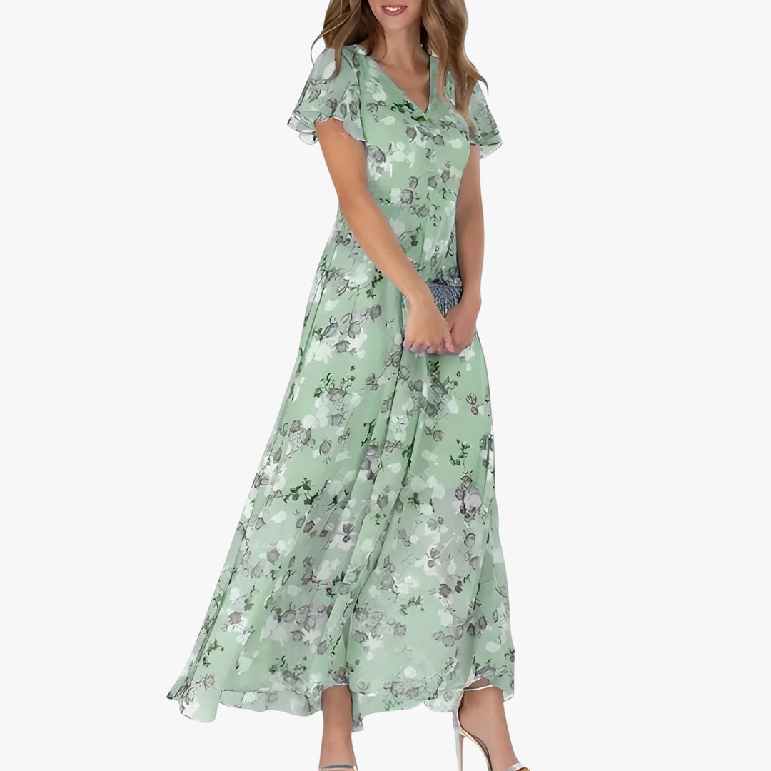 Women's Floral Boho Midi Summer Dress with Puff Sleeves