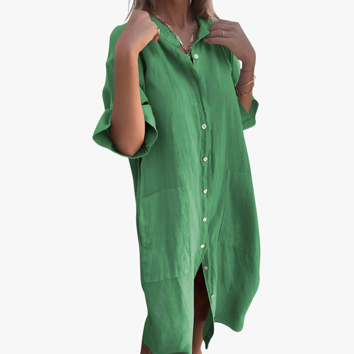 Women's Fancy Maxi Summer Dress with Button Down Closure and Pockets