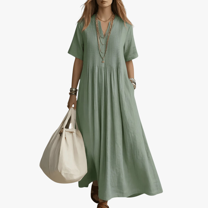 Women's Boho Smock Maxi Summer Dress with V Neck