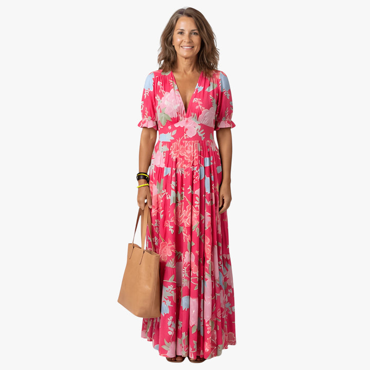 Women's Floral Boho Maxi Summer Dress with Puff Sleeves