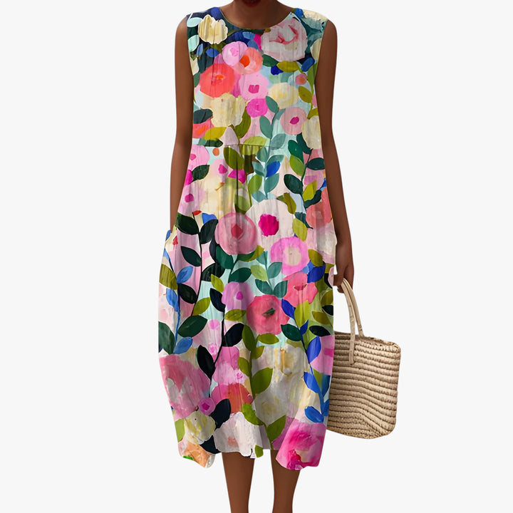 Women's Vintage Boho Midi Summer Dress with Pockets