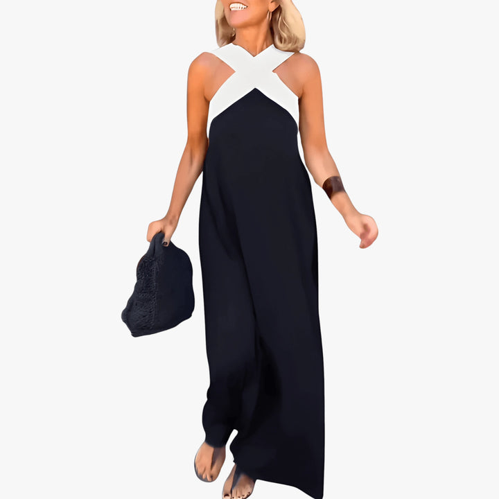 Women's Smock Sun Maxi Summer Dress with Cross Neckline