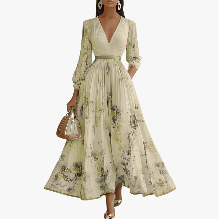 Women's Floral Elegant Maxi Summer Dress with Pleats