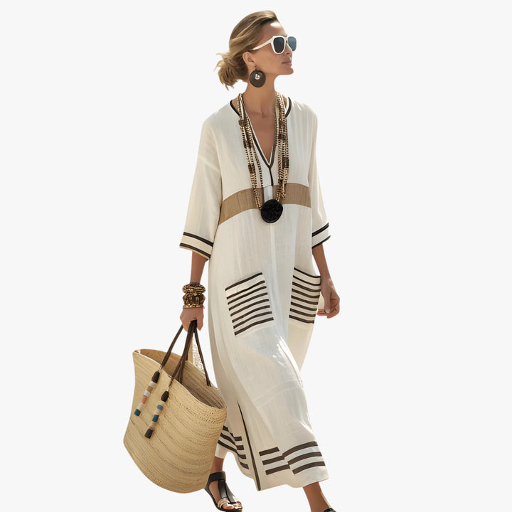Women's Boho Smock Maxi Summer Dress with Sleeves