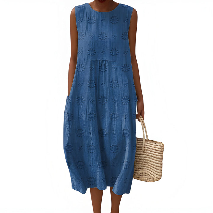 Women's Smock Elegant Midi Summer Dress with Embroidered Detail
