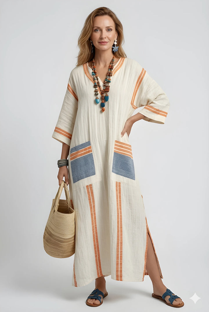 Women's Boho Sun Maxi Dress with Pockets and Pleated Detail