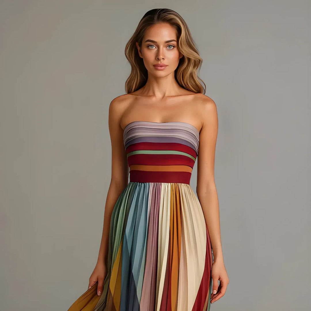 Women's Elegant Stunning Maxi Dress with Strapless Design and Pleated Skirt