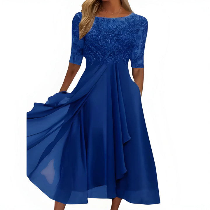 Women's Formal Elegant Midi Summer Dress with Embroidered Detail