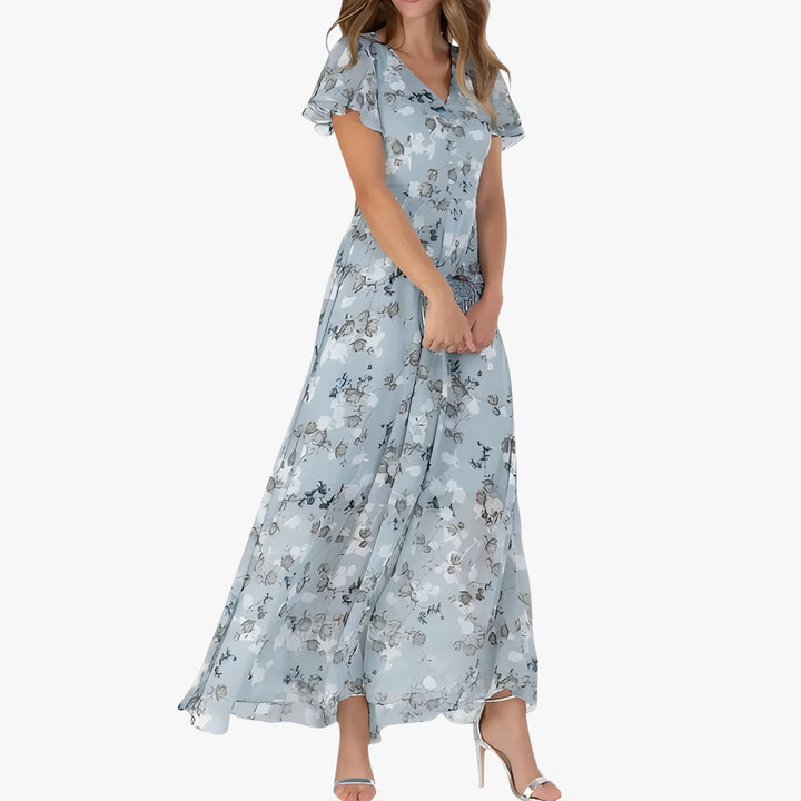 Women's Floral Boho Midi Summer Dress with Puff Sleeves