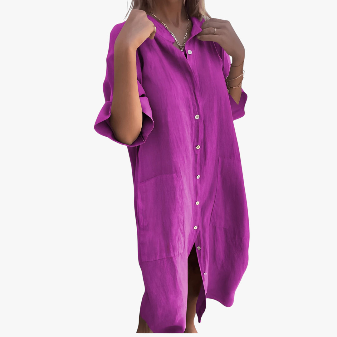 Women's Fancy Maxi Summer Dress with Button Down Closure and Pockets