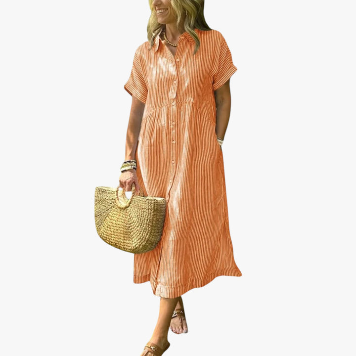 Women's Boho Shirt Midi Summer Dress with Striped Pattern