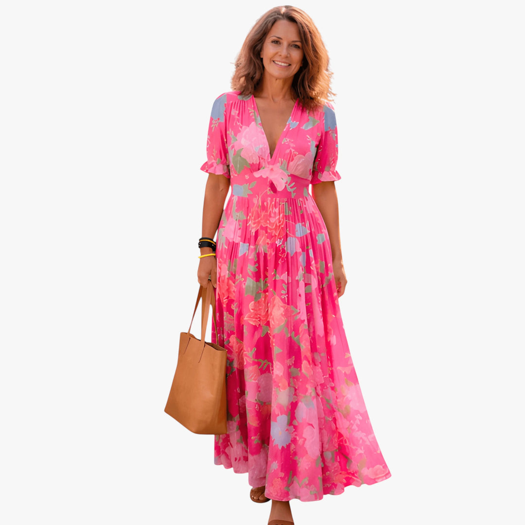 Women's Floral Boho Maxi Summer Dress with Puff Sleeves