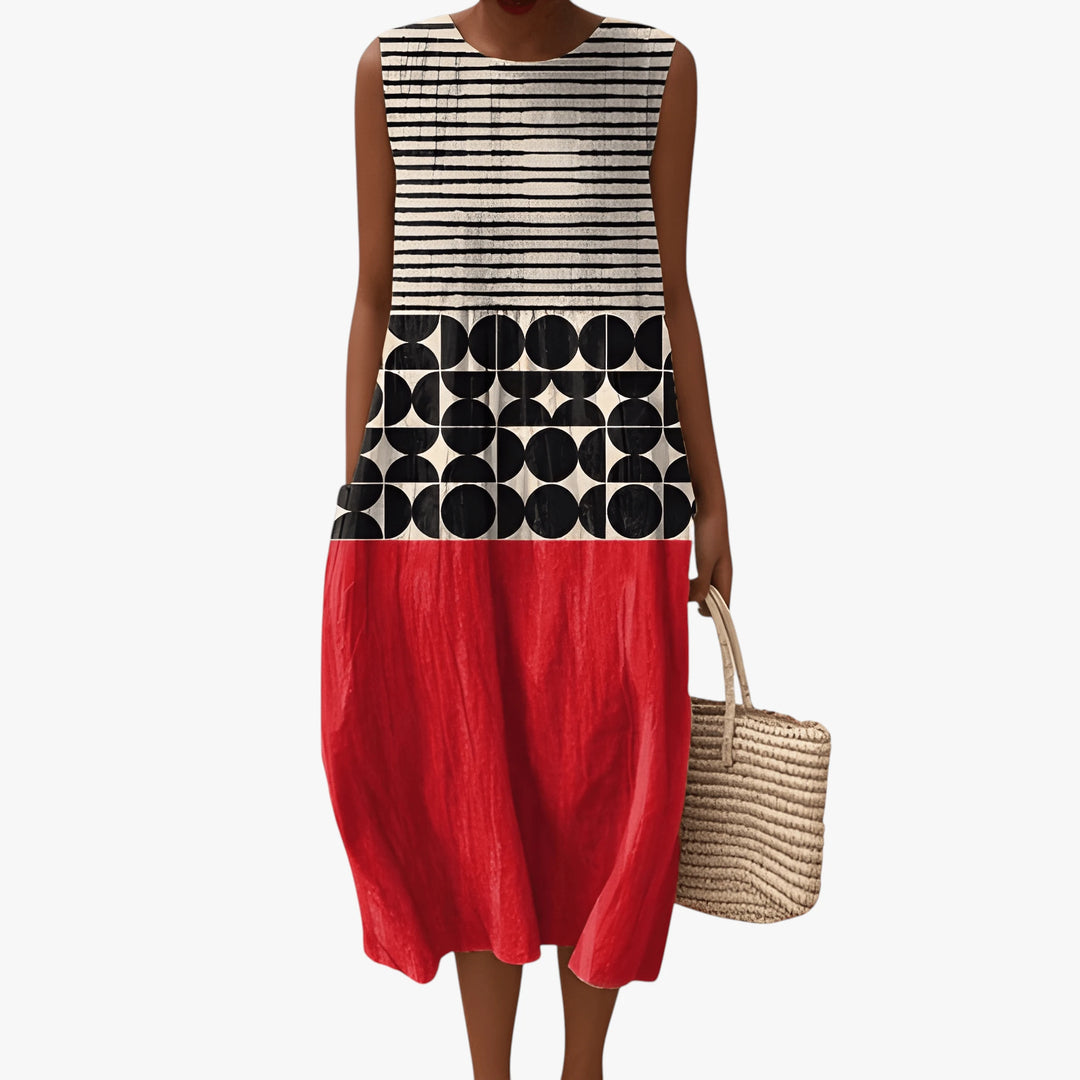 Women's Vintage Boho Midi Summer Dress with Pockets