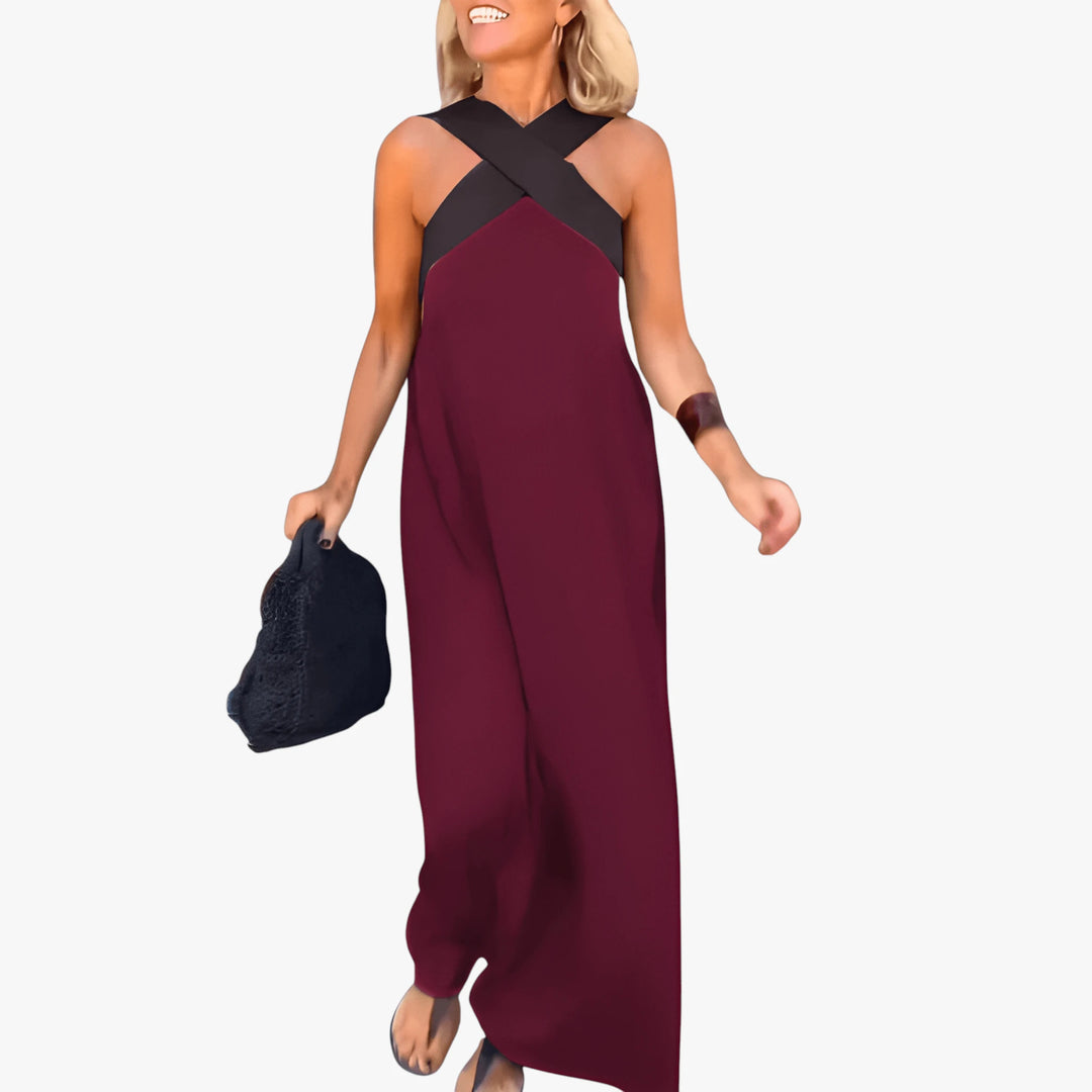 Women's Smock Sun Maxi Summer Dress with Cross Neckline