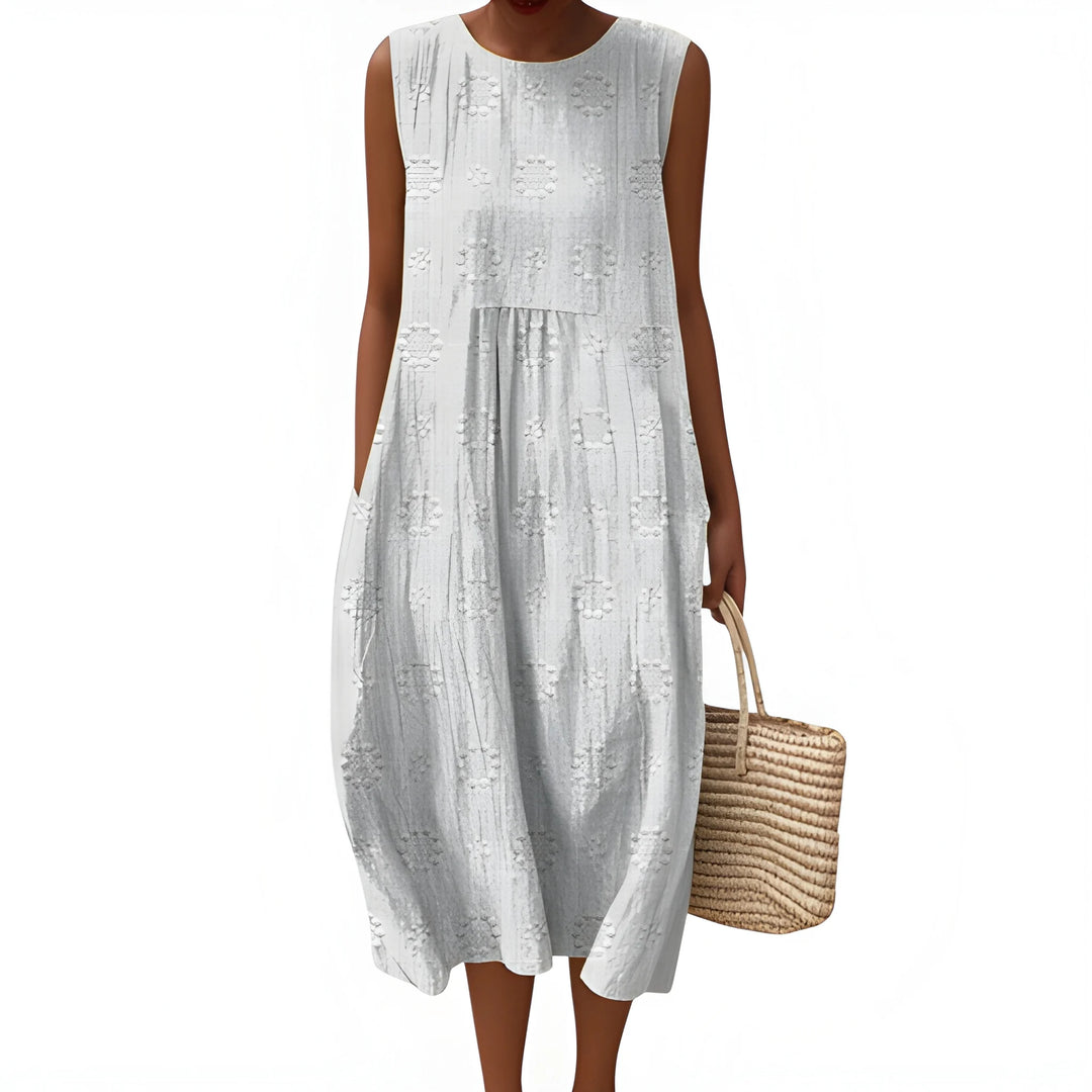 Women's Smock Elegant Midi Summer Dress with Embroidered Detail