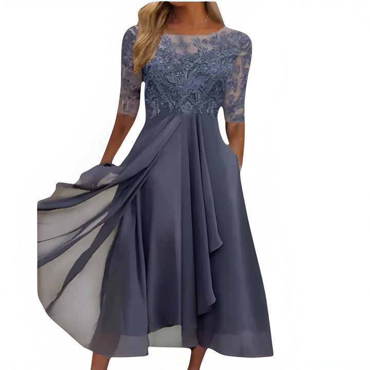 Women's Formal Elegant Midi Summer Dress with Embroidered Detail