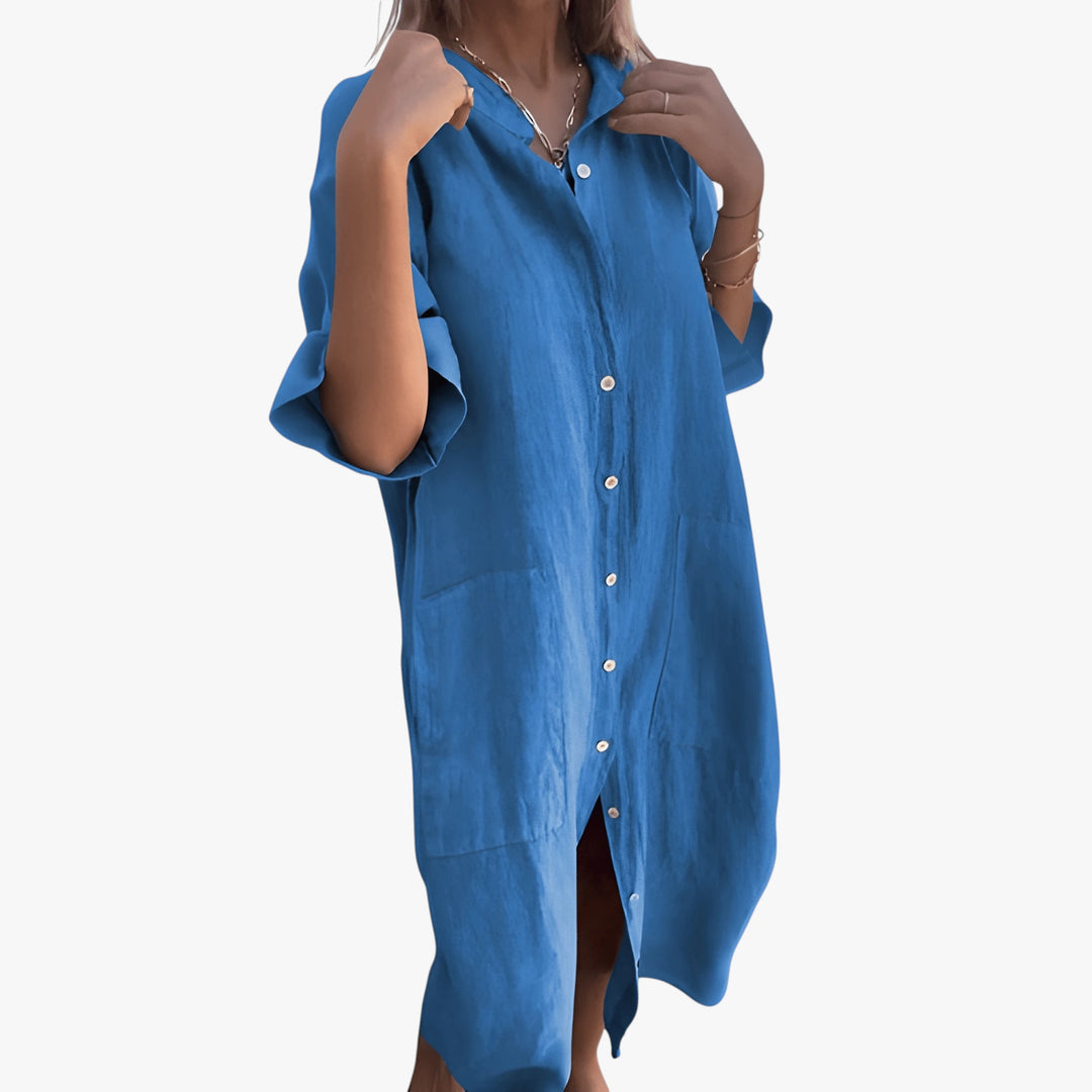 Women's Fancy Maxi Summer Dress with Button Down Closure and Pockets