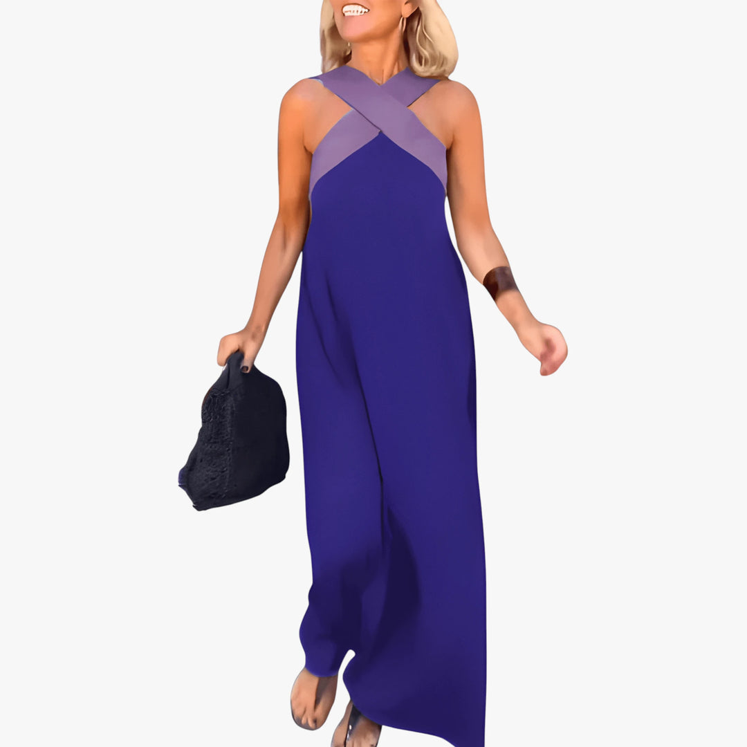 Women's Smock Sun Maxi Summer Dress with Cross Neckline