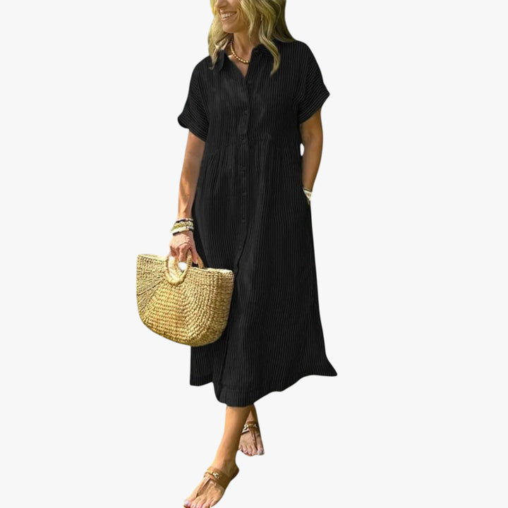 Women's Boho Shirt Midi Summer Dress with Striped Pattern