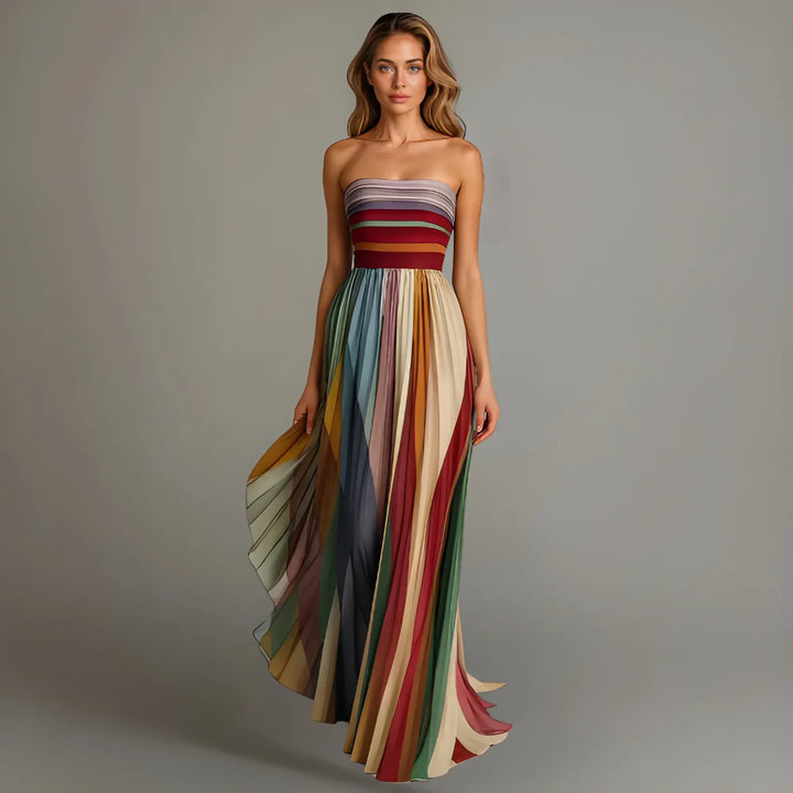 Women's Elegant Stunning Maxi Dress with Strapless Design and Pleated Skirt