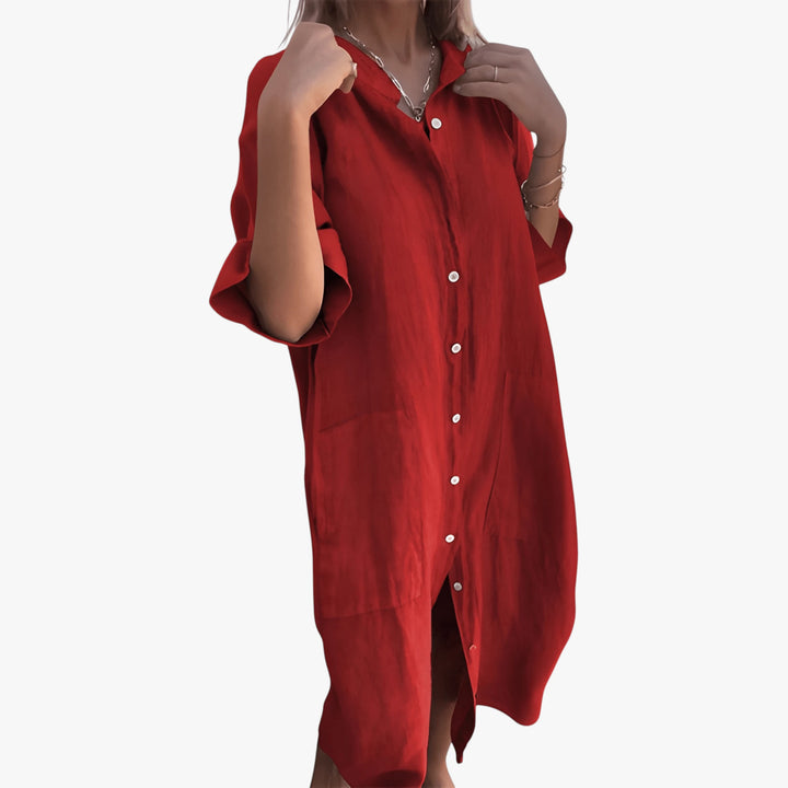Women's Fancy Maxi Summer Dress with Button Down Closure and Pockets