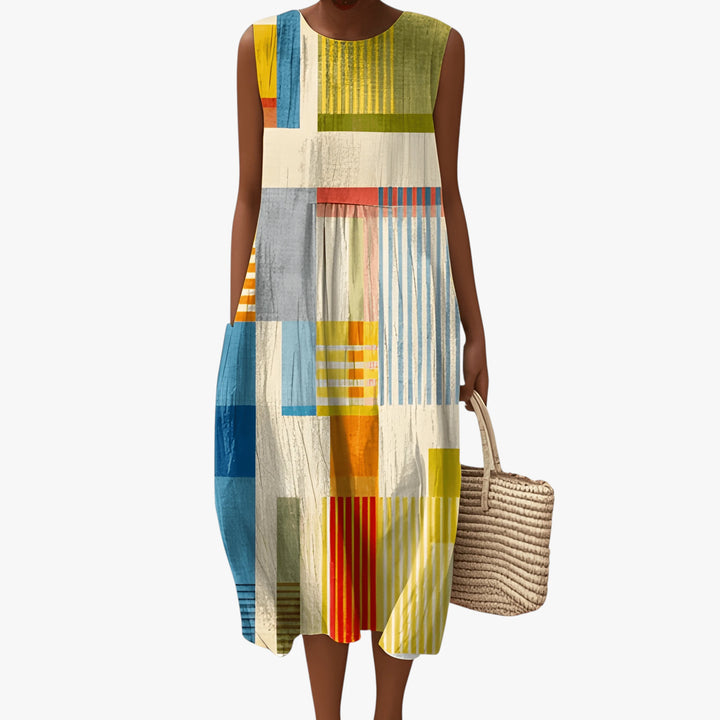 Women's Vintage Boho Midi Summer Dress with Pockets