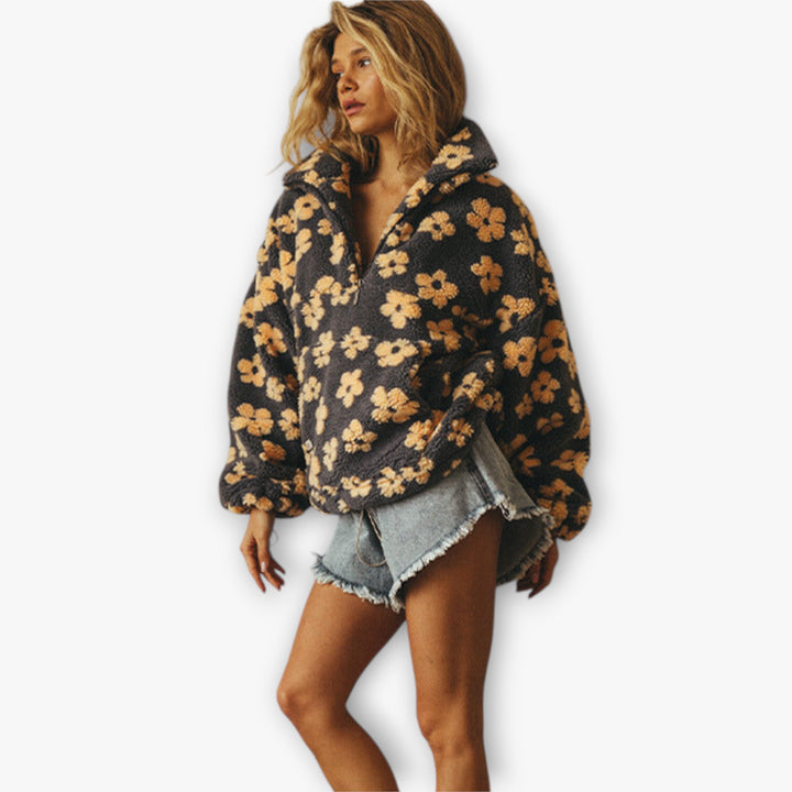 Women's Zip Up Sweater | Flowers