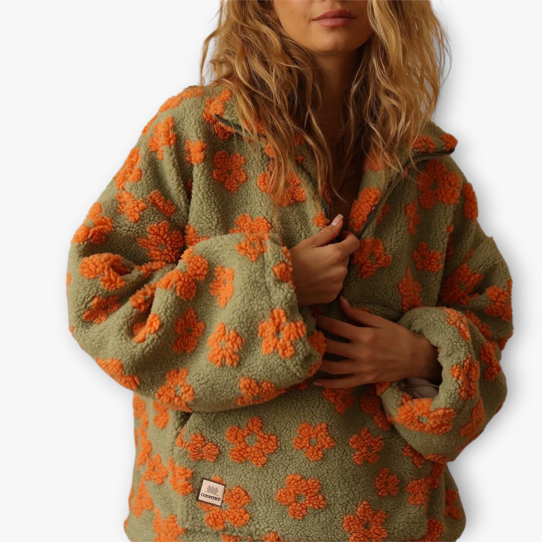 Women's Zip Up Sweater | Flowers