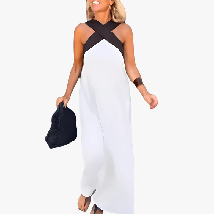 Women's Smock Sun Maxi Summer Dress with Cross Neckline