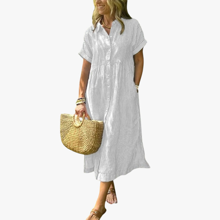 Women's Boho Shirt Midi Summer Dress with Striped Pattern