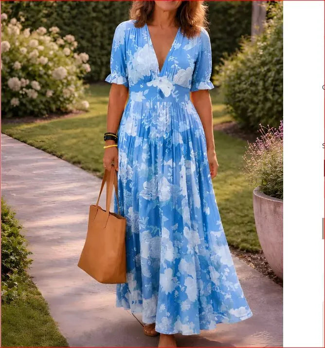 Women's Stunning Boho Maxi Summer Dress with Puff Sleeves