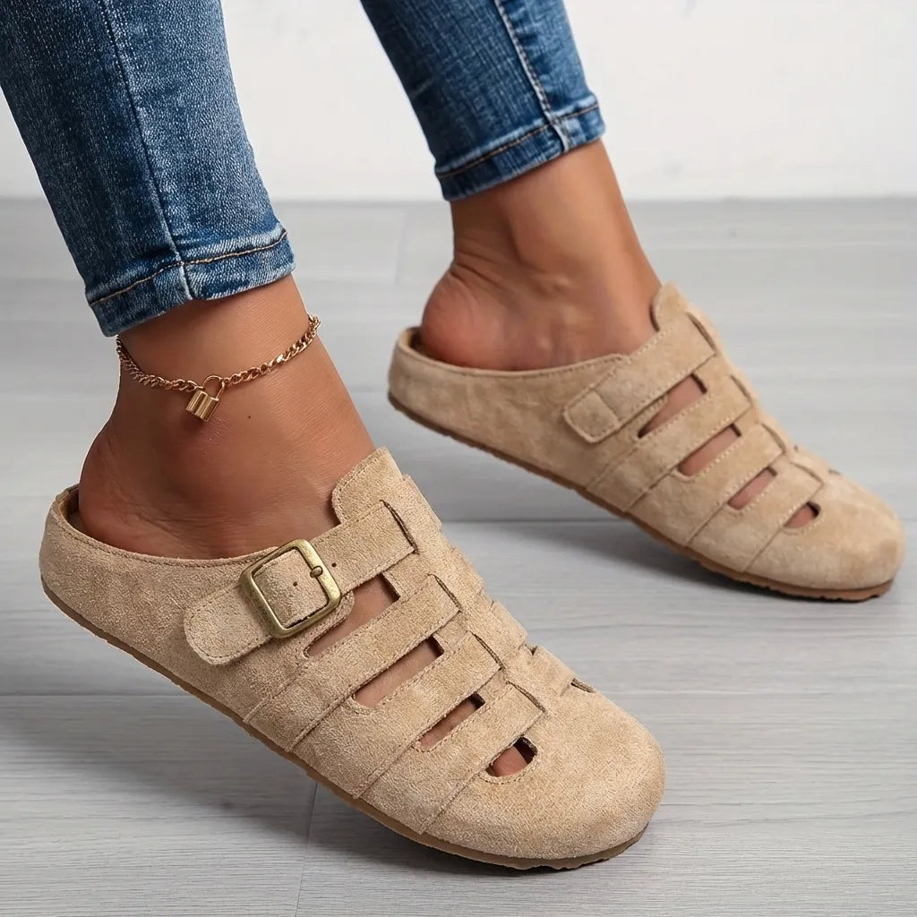 Women's Comfy Flat Sandals with Adjustable Strap and Slip On Details