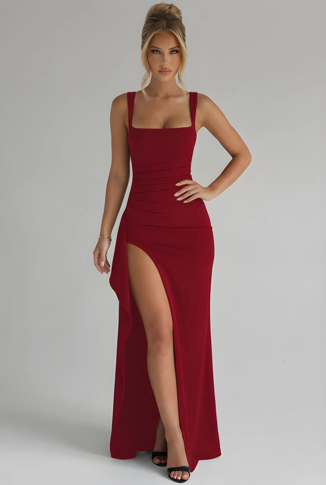 Women's Elegant Maxi Dress with Leg Split and Open Back