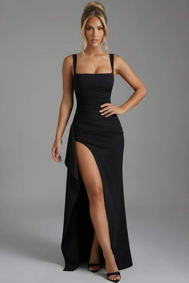 Women's Elegant Maxi Dress with Leg Split and Open Back