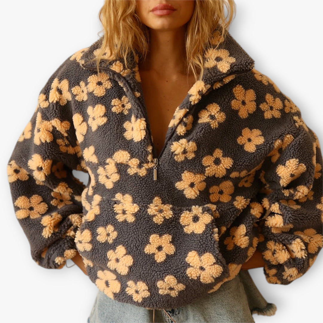 Women's Zip Up Sweater | Flowers